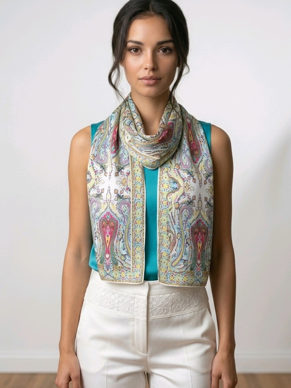 Lauren Ralph Lauren Paisley Silk Scarf in Cream & Multicolor